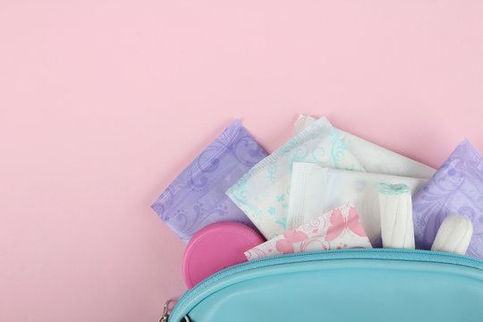 Hygiene feminine pads, tampon menstruation in the beautician