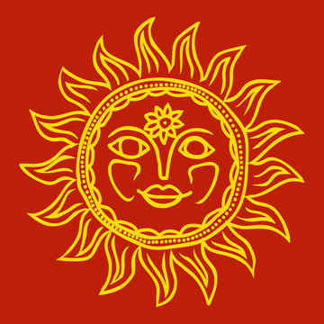 Design sun in Slavs style, design of ghee, sun protection. Vector illustration