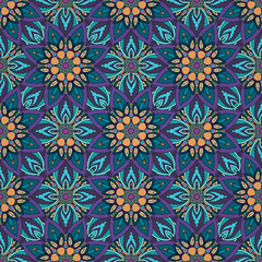 Ornate floral seamless texture, endless pattern with vintage mandala elements.