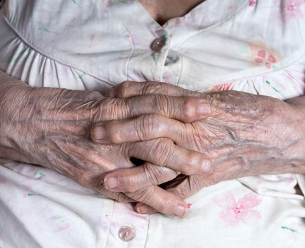 Old wrinkled woman's hands