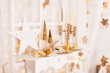 Christmas gold and white decorations