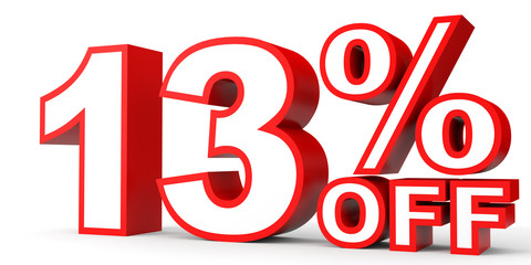 Discount 13 percent off. 3D illustration on white background.