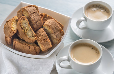 Two cups of coffee with Cantuccini