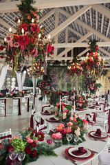 Wedding ceremony place decorated with flowers