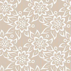 Seamless lace pattern on beige background