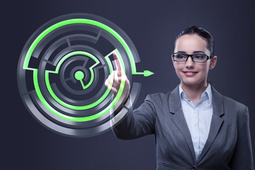Businesswoman with maze in difficult situations concept