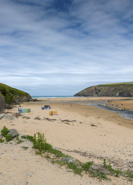 Porth Village and Beach, Cornwall, UK