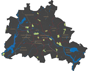 Berlin Stadtgebiet und Bezirksgrenzen_Schwarz