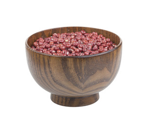 Red Beans in a wooden bowl on the white background