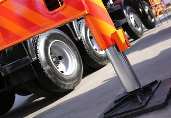 A fragment of a construction truck crane