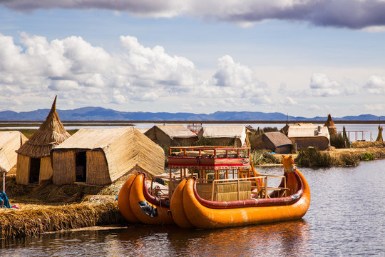 Uros island in Lake Titicaca, Peru
