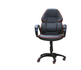 Modern office chair from black leather. Isolated