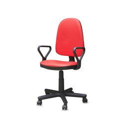 Modern office chair from red cloth. Isolated