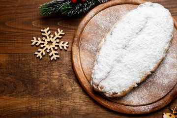 traditional German cake with raisins Dresdner stollen