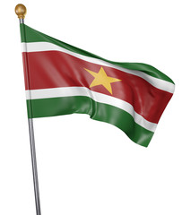 National flag for country of Suriname isolated on white background, 3D rendering