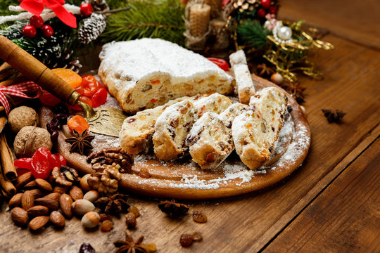 traditional German cake with raisins Dresdner stollen