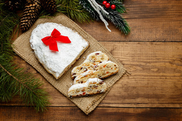 traditional German cake with raisins Dresdner stollen