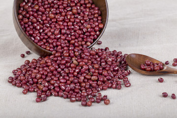Red Beans in a wooden bowl on the white background