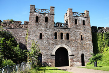 North Gate of Cardiff Castle, Cardiff, Wales, UK. The medieval Norman castle is a ruin of a 12th century and built on an earlier motte and bailey of the 11th century