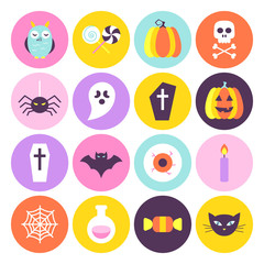 Halloween Trendy Circle Icons Set