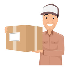 Vector Illustration of Delivery Man holding a Box