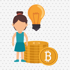 woman bit coin idea vector illustration eps 10