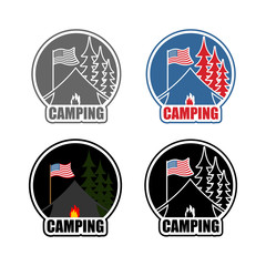 American Camping logo set day and night. Emblem for accommodatio