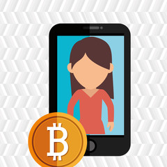 woman smartphone bit coin vector illustration eps 10