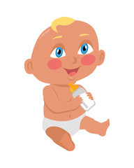 Baby Sitting on the Floor with a Bottle.