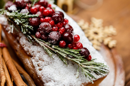 Homemade christmas cake with wild berries