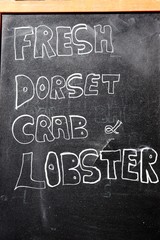 Fresh Dorset Crab and Lobster chalkboard.