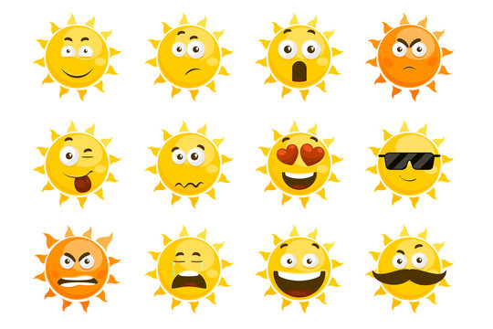 Smiling sun emoticons. Vector cartoon smile set