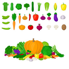 Set of Eco fresh colorful vegetables isolated on white background. Healthy lifestyle or diet vector design element. Healthy Food Concept, Natural Organic Concept. Vector illustration