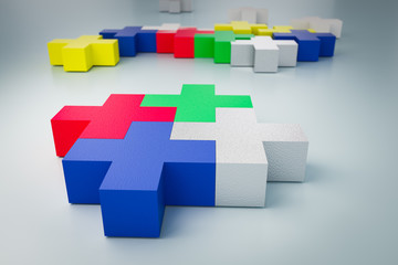 Fototapeta na wymiar 3D rendering of colorful puzzle pieces