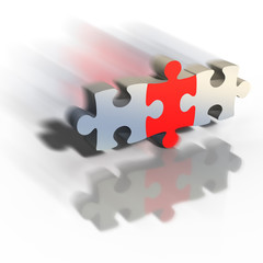 3D rendering of team work concept puzzle pieces