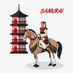 Samurai and horse cartoon icon. Japan and asian culture theme. Colorful design. Vector illustration