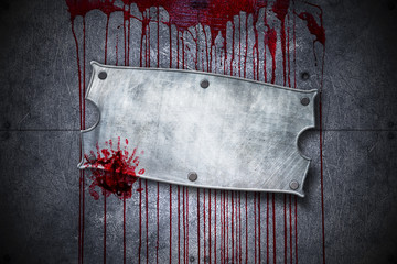 set 8. signboard on bloody metal wall with handprint © Metallic Citizen
