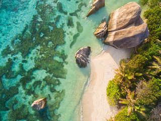 Aerial photo of Seychelles beach at La Digue