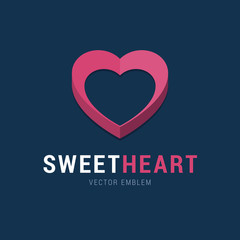 Sweet Heart emblem with 3d effect. Pink heart logo in flat simple style. Vector illustration for social network, medical clinic and others.