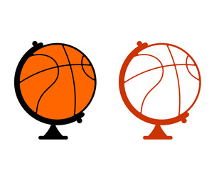 Globe basketball. World game. Sports accessory as globe. Orange