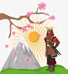 Naklejka premium Samurai man cartoon icon. Japan and asian culture theme. Colorful design. Vector illustration