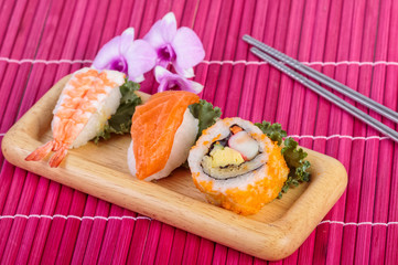Sushi set ,sushi with chopsticks