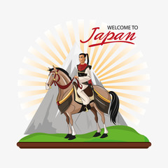 Obraz na płótnie Canvas Samurai and horse cartoon icon. Japan and asian culture theme. Colorful design. Vector illustration