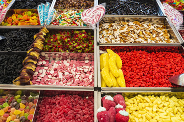 Assortment of sweets in a candy shop