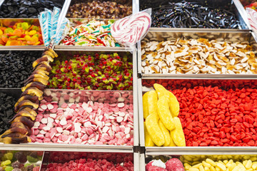 Assortment of sweets in a candy shop