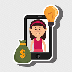 woman smartphone bag money vector illustration eps 10