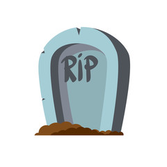 RIP. Cartoon grave in flat style with ground isolated on white background