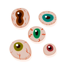 Eyeballs with bloody streaks. appy Halloween design elements in cartoon and Flat design.
