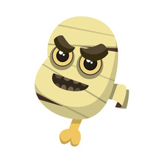 Angry head of mummy with backbone, open mouth and bandage or gauze