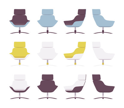 Set of rerto armchairs isolated against white background. Cartoon vector flat-style illustration